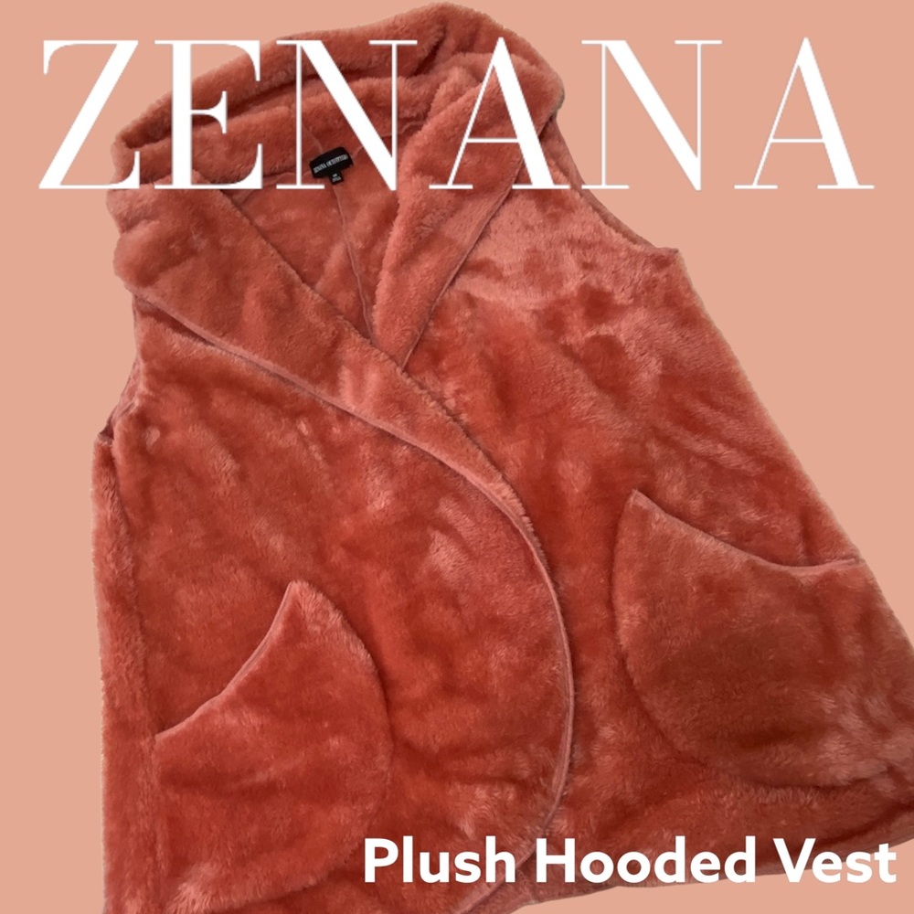 ZENANA So Soft Coral Hooded Faux Fur Sherpa Vest - 2X - Picture 2 of 6